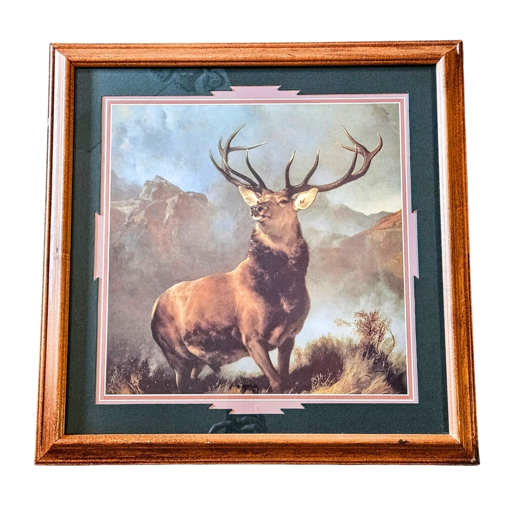 Vintage Sir Edwin Landseer "Monarch Of The Glen" Stag Elk Art Print Framed 21x21